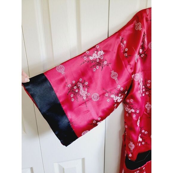 Misaka L Reversible Robe Unisex Sateen Red Black‎ Dragon Asian Vintage W/Sash - Picture 7 of 14